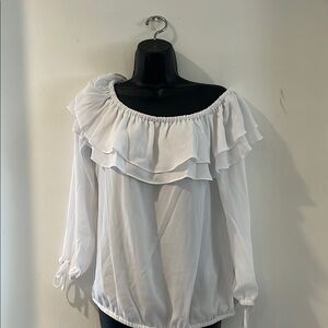 MICHAEL Michael Kors Cream Ruffled 3/4 Sleeve Blouse